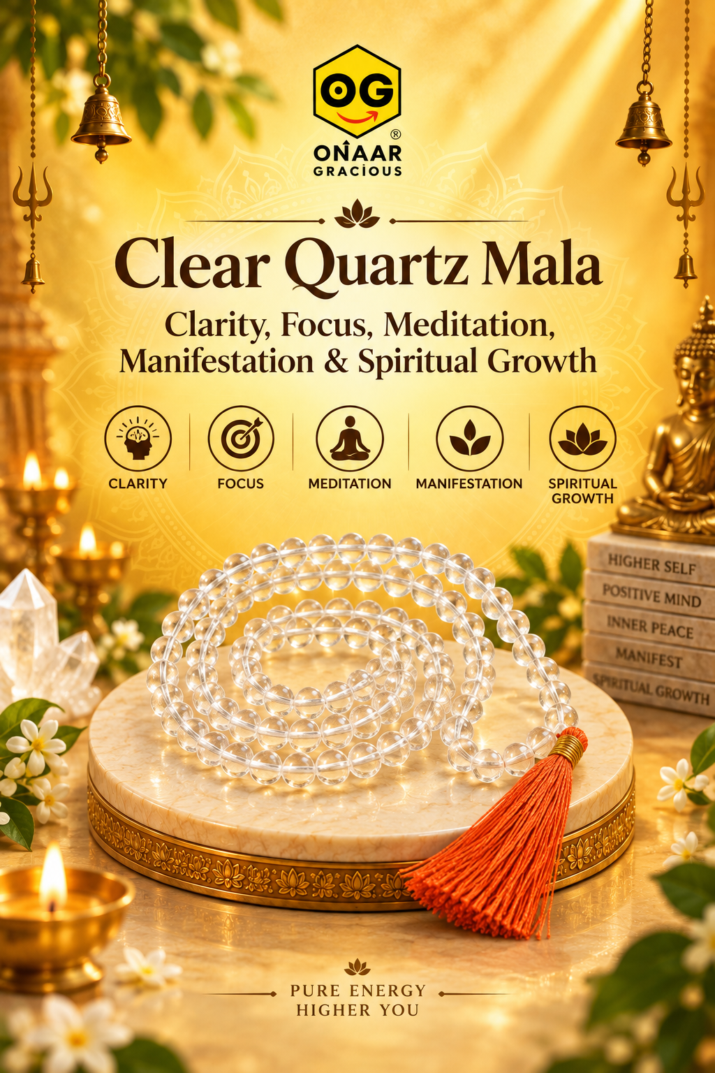 Clear Quartz Mala Onaar Gracious